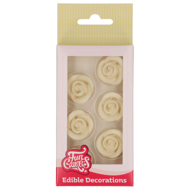 FunCakes Sukkerdekoration Roser Hvid - 6stk