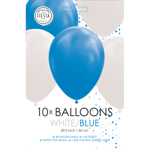 Balloner Bl &amp; Hvide 30cm - 10stk