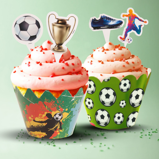 Cupcake Wrappers &amp; Caketoppers Fodbold - 6stk