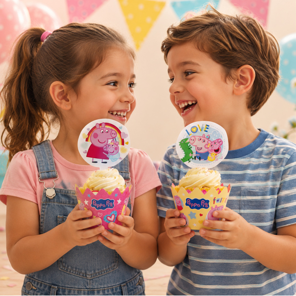Cupcake Wrappers &amp; Caketoppers Gurli Gris - 6stk