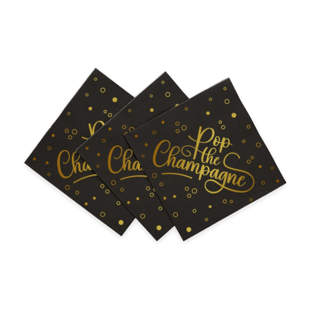 Servietter Pop The Champagne Sort 33x33cm - 20stk