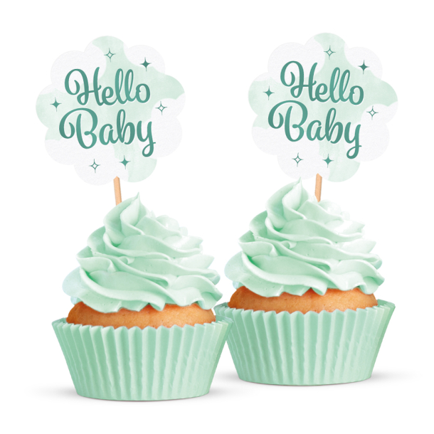 Cake Topper Hello Baby - 12stk