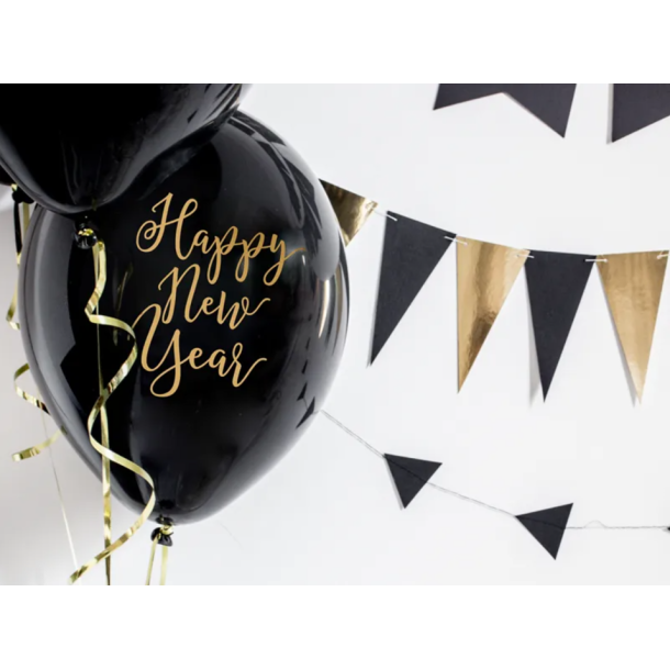 Balloner Happy New Year Sort - 6stk