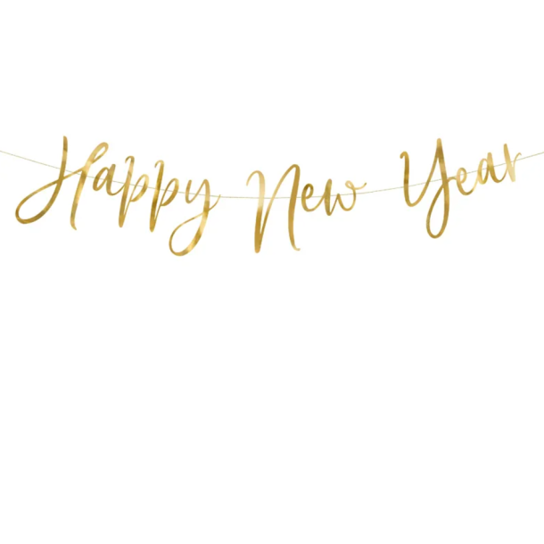 Banner Happy New Year Guld - 66x18cm