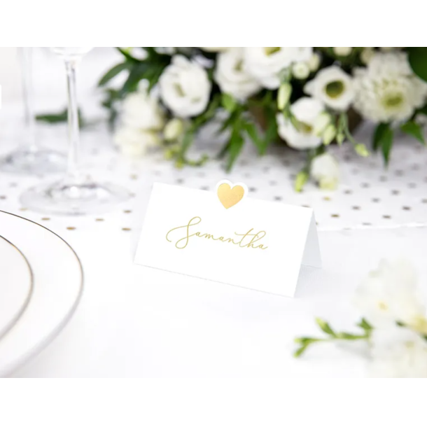 Bordkort Guld Hjerte - 10stk