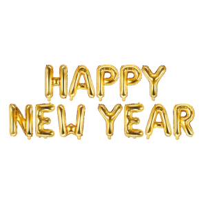 Folieballon Happy New Year Guld - 370x35cm