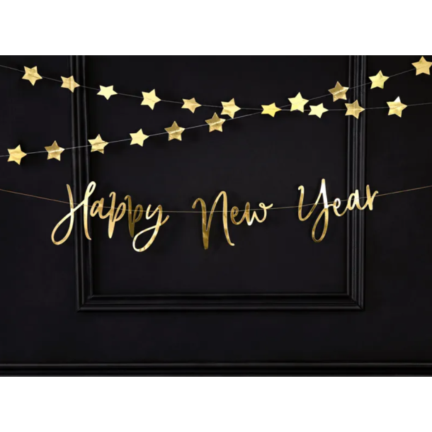 Banner Happy New Year Guld - 66x18cm