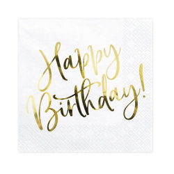 Servietter Happy Birthday Guld - 20stk