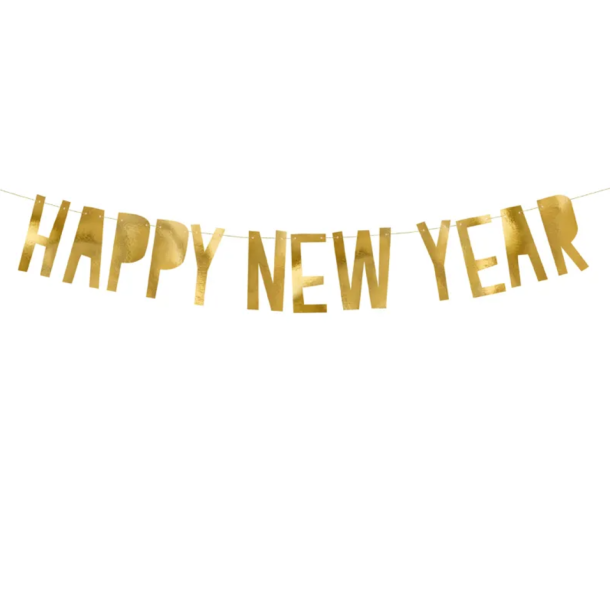 Banner Happy New Year Guld - 10x90cm