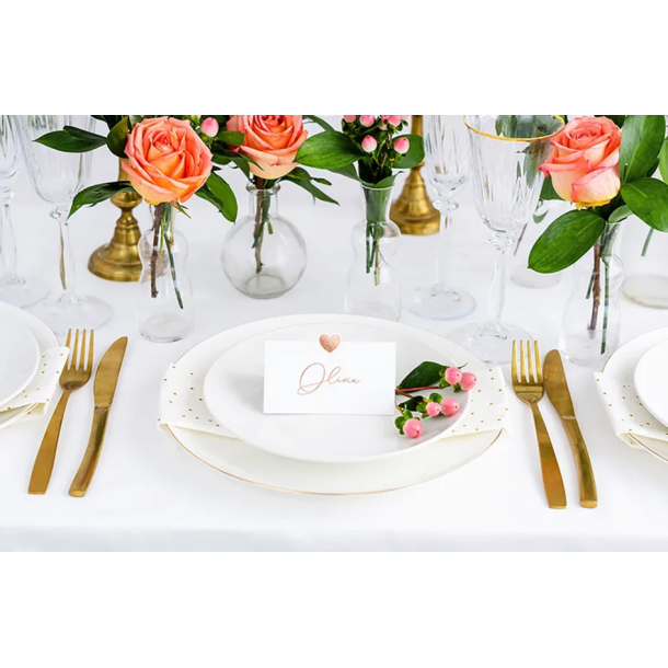 Bordkort Rosa Guld Hjerte - 10stk