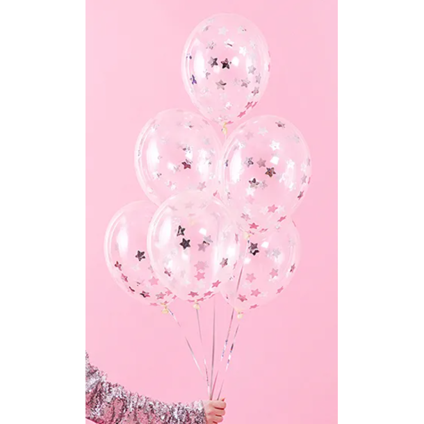 Konfetti Ballon Stjerne Slv - 6stk