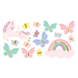 Tatovering Enhjrning, Sommerfugle Og Regnbue - 1ark