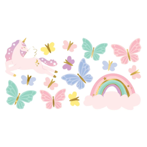 Tatovering Enhjrning, Sommerfugle Og Regnbue - 1ark