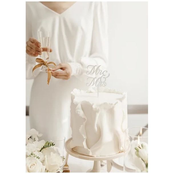 Cake Topper Mr &amp; Mrs Hvid - 1stk