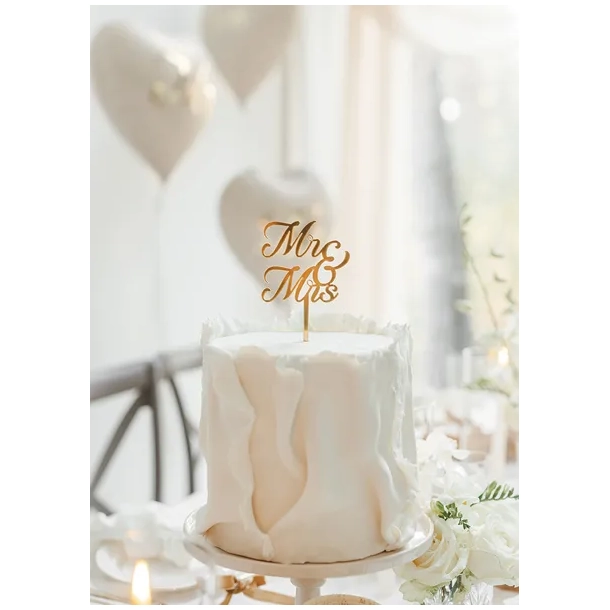 Cake Topper Mr &amp; Mrs Guld - 1stk