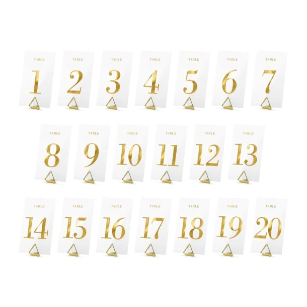 Bordnumre Transparent Guld - Nr. 1-20