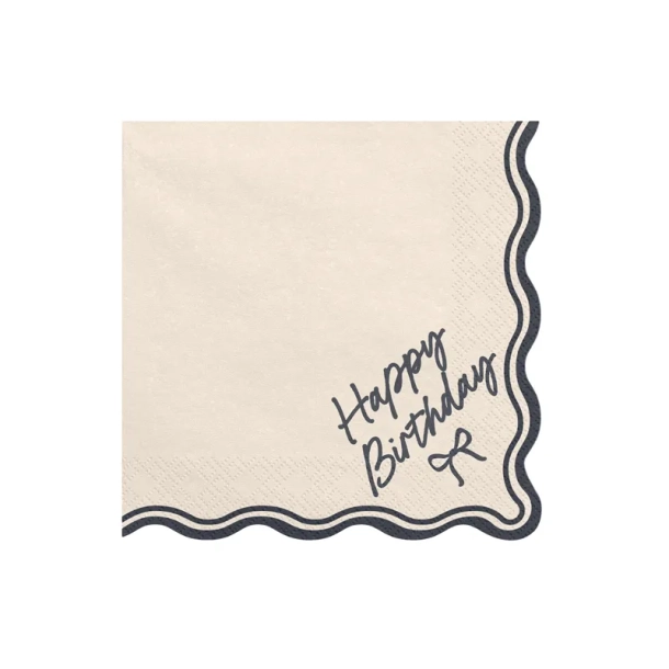 Servietter Beige Happy Birthday - 12stk