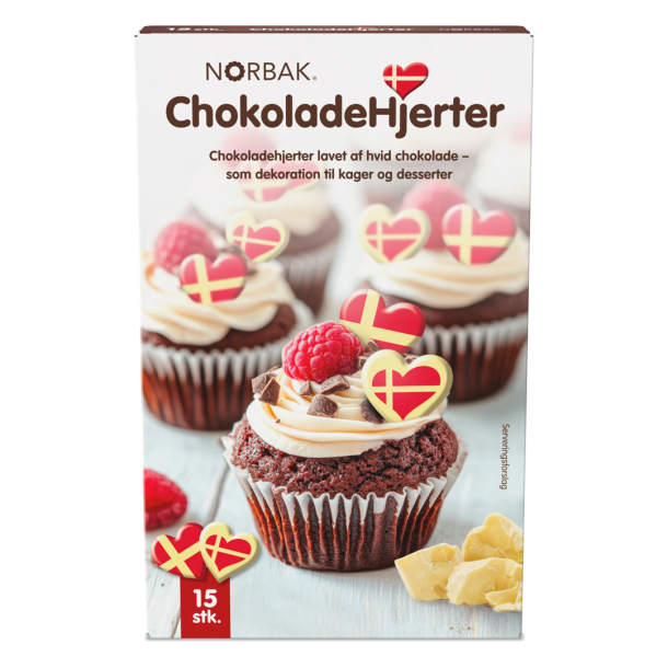 Norbak Chokoladehjerter Dannebrog - 15stk