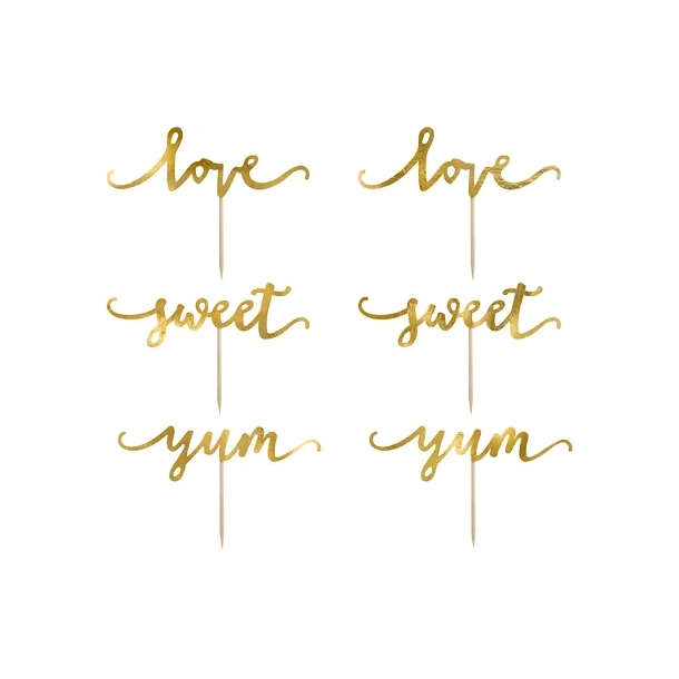 Cake Topper Love Guld - 6stk